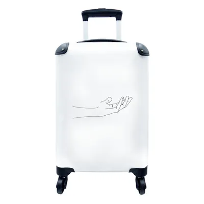 Produktbild von MuchoWow® Koffer Handgepäck Trolley Rollkoffer Kleine Reisekoffer mit 4 Rollen - Hand - Schwarz - Weiß - Strichzeichnung - Cabin Size < 55x40x23 cm & 55x40x20 cm - Fotokoffer - Kabinenkoffer - Boardgepäck - Reise-Box - Reisekoffer - Reisegepäck - Koffer mit Bild - Trolley für Kinder