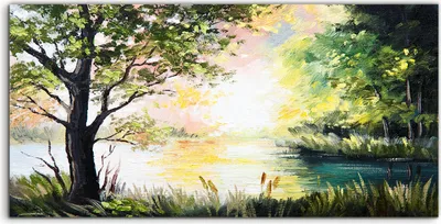 Produktbild von Coloray Spritzschutz aus Glas 120x60  Wandkunst Küchenrückwand Bäume Wasser Büsche See Landschafts