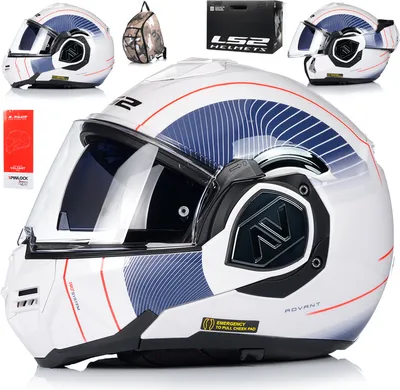 Obrázek produktu pro Výklopná přilba se sluneční clonou | LS2 FF906 ADVANT | Motocyklová přilba výklopná helma 180º | Motocyklová přilba skládací | Certifikát ECE 22.06 | 2XL (63-64cm)