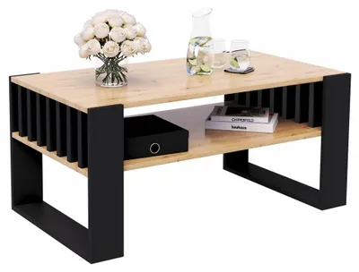 Produktbild von Couchtisch Mit Lamellen 90x50 Artisan/Schwarz Loft Modern tisch mit ablage