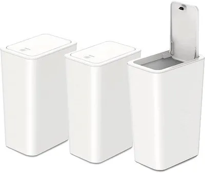 Zdjęcie produktu dla Zestaw 3 pojemników na śmieci Ibzoa® w białym kolorze, pojemność 10 litrów – z wysuwaną pokrywą, prostokątne, wymiary 22,5×15,8×33,3 cm, wykonane z tworzywa PP – idealne do kuchni, łazienki i biura