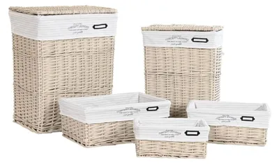 Korb-Set, Polyester und Weide, beige, 58 x 45 x 35 cm