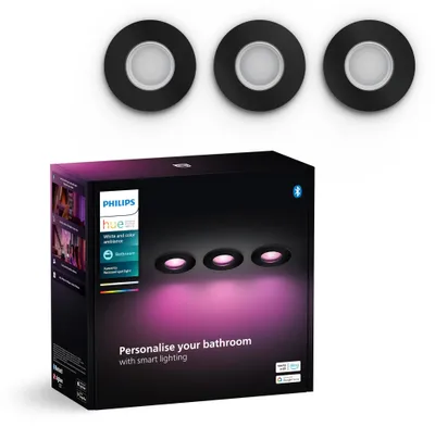 Produktbild von Philips Hue White and Color ambiance 3er-Set Xamento Einbauspot, Intelligenter Einbaustrahler, Bluetooth/Zigbee, Schwarz, LED, Synthetik, GU10