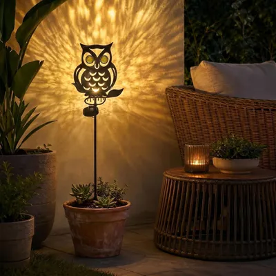 Image de Lampe solaire d'extérieur en forme de hibou - Figurine en verre avec LED lumière blanche chaude - Résistante aux intempéries et décorative - Décoration de jardin unique