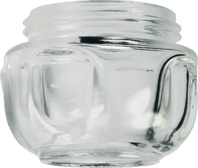 A clear glass jar with threaded top.