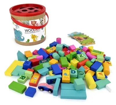 Produktbild von Holzbausteine in verschiedenen Farben, 100 Stück, mit Sortierbox