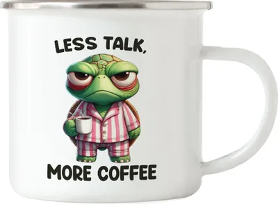 Produktbild von Less Talk More Coffee Lustige Schildkröte Emaille Tasse Kaffee Spruch Morgenmuffel Geschenkidee