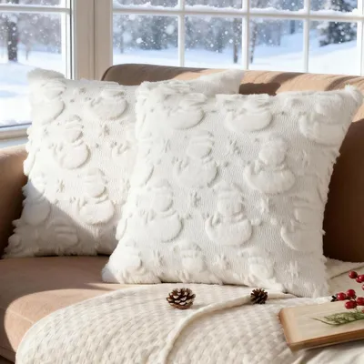 Produktbild von Kissenbezüge Weihnachten 40x40cm, 2er Set, Plüsch Samt, Schneemuster, Weiß