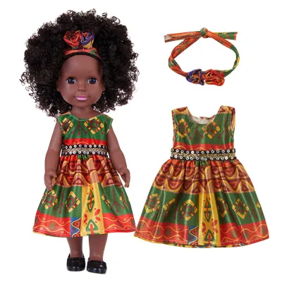 Zdjęcie produktu dla czarna lalka o wysokości 35,5 cm z opaską na włosy, urocza sukienka, fryzura afro, lalka modowa dla dziewczynki, zmiana ubrań