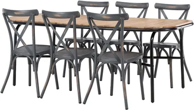 Image de Holmbeck set de jardin table 90x200cm naturel, 6 chaises Peking gris foncé.