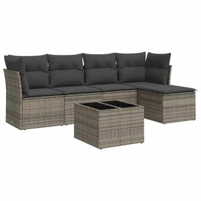 Produktbild von vidaXL 6-tlg. Garten-Sofagarnitur mit Kissen Grau Poly Rattan