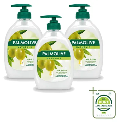 Image de 3 flacons de savon pour les mains Palmolive Naturals, lait et olive - 500 ml - Pack économique - 3 pièces