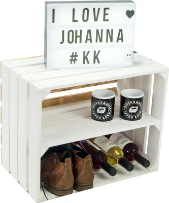 Produktbild von Obstkiste weiß mit geflammten Boden  "Johanna" mit Mittelbrett weiß LÄNGS  Aufbewahrungsbox Regalkiste Weinkisten Kistenregal