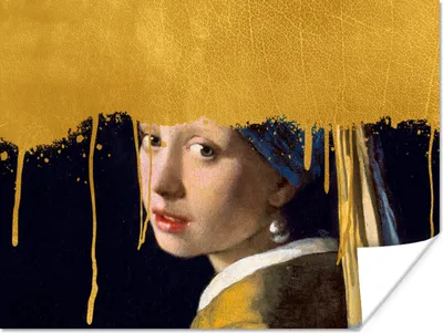 Produktbild von MuchoWow® Poster Vermeer - Mädchen mit Perlenohrring - Gold 160x120 cm - Foto Plakat
