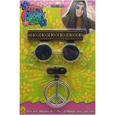 Produktbild von Herren Hippie Kostüm-Accessoires (Stirnband, Brille und Peace-Umhänger)