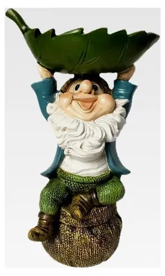Produktbild von Vogeltränke Zwergstatue – Vogelfutterstation aus Kunstharz | 10,5 x 17 cm große Vogeltränke, Blattablage, Bewässerungsdekoration, Gartenzwerg mit Teich und Futterspender für Terrassen