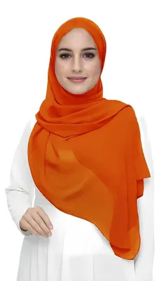 Produktbild von Damen Muslim Chiffon Hijab Kopftuch Schal Orange-rot 180x75cm