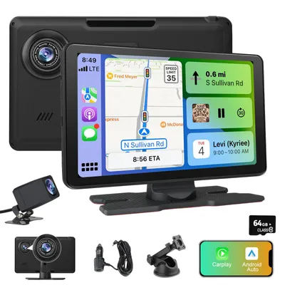 Produktbild von 9 Zoll Kabelloses CarPlay & Android Auto Display mit 4K Dashcam, Split Screen, 64GB Speicher, Rückfahrkamera & Sprachassistent