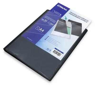 Zdjęcie produktu dla WAYTEX 931443: Segregator na dokumenty, format A4, na 60 zdjęć, 30 kieszeni, polipropylen, kolor czarny