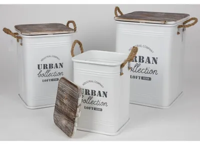 Produktbild von 3er Set Sitztonnen Metall Hocker Deckel Dekoration Box Aufbewahrung Gäste Garten