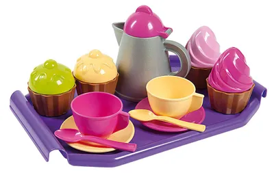 Produktbild von Simba Spielzeug-Teeservice Cupcake aus Kunststoff, 12-teilig, auf Tablett, kindersicher