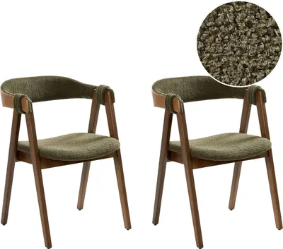 Zdjęcie produktu dla BELIANI Zestaw 2 krzeseł do jadalni ciemnobrązowy z zielonym poliester boucle sklejka drewniane nogi tapicerowane siedzisko w stylu retro