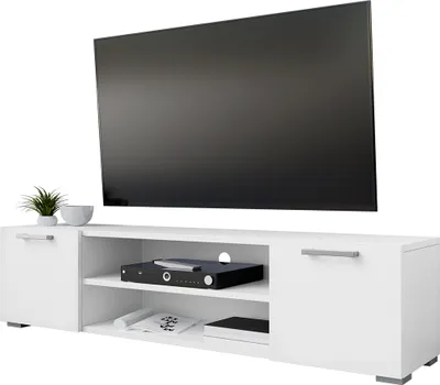 Produktbild von MIRJAN24 TV-Lowboard Gimren 2D, TV-Schrank mit zwei Drehtüren, Griffe und Füße in der Farbe Satin (Farbe: Weiß)