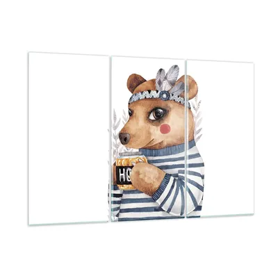 Produktbild von Bilder auf glas - 3 Teile - Anthropomorphisierung Bär Kinder - 165x110cm - Glasbilder - Wandbilder - Bilder - Wanddekoration aus Glas - Glas Bilder - Wandbild auf Glas - GCE165x110-4367