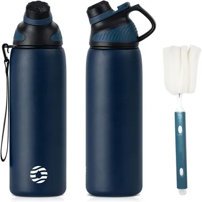Obrázek produktu pro Nerezová láhev na pití, sportovní, magnetické víčko, 800 ml, bez BPA, odolná proti úniku, vhodná pro sycené nápoje, termoizolační, tmavě modrá