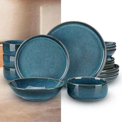 Productafbeelding van Serviesset 32 delig - Bordenset Kommen - Tafel Dekken - Hoogwaardig Porselein - 8 Persoons - Blauw