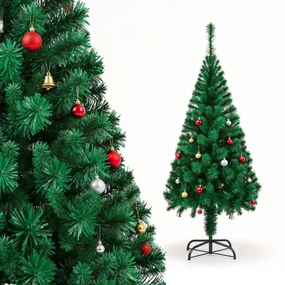 Zdjęcie produktu dla ROSEJANE, sztuczne drzewko świąteczne, kolor zielony, wysokość 210 cm, 720 gałązek, wykonane z PVC, z metalową podstawą, łatwe w montażu