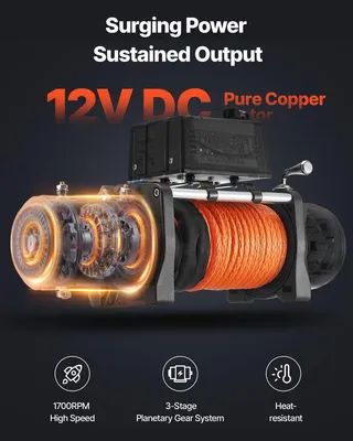 Produktbild von Elektrische Winde, 5400 kg Tragkraft, 12 V DC Lkw-Winde mit 9,1 mm x 23 m Kunststoffseil, kabellose und kabelgebundene Fernbedienung, IP55 wasserdicht für das Abschleppen von Offroad-SUVs, Jeeps, Anhängern und Booten