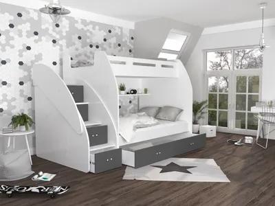 Productafbeelding van FEDVE Kinderbed, hoogslaper, stapelbed PLUTO, 90/120x200 cm, kinder slaapkamer, tweepersoonsbed, lattenbodem