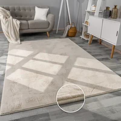Produktbild von Teppich Wohnzimmer Kunstfell Plüsch Hochflor Shaggy Weich Verschied. Farben Grösse 60x90 cm