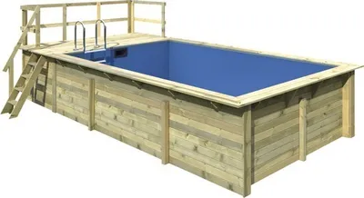 Produktbild von Aufstellpool Holzpool-Set Karibu Grösse 3 rechteckig 672x353x124 cm inkl. Bodenschutzvlies, Innenauskleidung mit Keilbiese & Leiter mit Plattform
