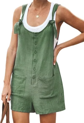 Obrázek produktu pro ASKSA Dámský krátký overal Summer Playsuit Short Romper Shorts Dungarees Women Overalls with Pockets, Army Green, vel: M