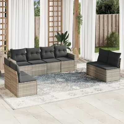 Produktbild von "2026 Promotion" 8-tlg. Garten-Sofagarnitur mit Kissen Hellgrau Poly Rattan - Gartenstühle CC12639