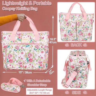 Produktbild von Famanu Stricktasche mit Schulterriemen - Rosa Blumenprint