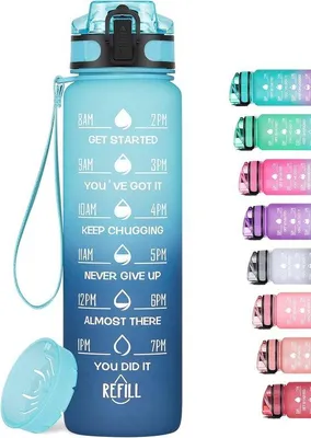 Produktbild von Tritan-Wasserflasche 1L, BPA-frei, mit Griffe, für Uni, Sport, Büro, Fitness, Fahrrad, Outdoor und Laufen - leicht, schlagfest, wiederholbar
