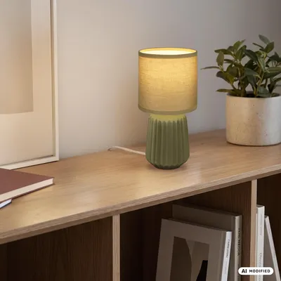 Produktbild von BRILONER - Nachttischlampe Keramikfuß Kabelschalter Grün 13x27 cm