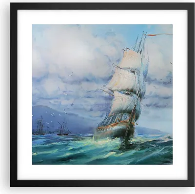 Produktbild von Gerahmtes Poster - Schwarzer Rahmen - Meer Segelschiff - 40x40 cm - Wand Bild - Wanddeko - Wandbilder - Kunstposter - Wandposter - Bilderrahmen - Bilder - Kunstdruck - Wandbild - P2BAC40x40-3782