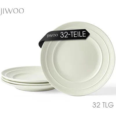 Produktbild von Teller Set 32-teilig Ø21,4 cm Keramik mit Matt-Glasur, Flachteller für Speise Kuchen und Dessert für 32 Personen, mikrowellen- sowie spülmaschinenfest
