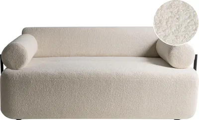 Produktbild von BELIANI 2-Sitzer Sofa Cremeweiß Bouclé Gepolstert mit Schwarzem Metallgestell Runde Armlehnen Niedrige Lehne Modernes Polstersofa Teddyfell Sofa