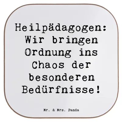 Produktbild von Mr. & Mrs. Panda Untersetzer Glas Spruch Heilpädagogin Chaosordnung - Weiß - Geschenk, Kliniken, Mut, für Gläser, Design, Berufsprodukte, Herausforderungen, Respekt