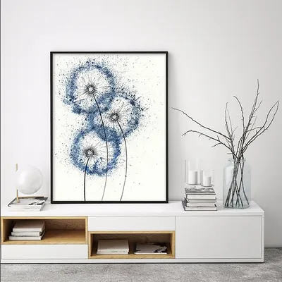 Produktbild von TPFLiving Kunstdruck LW-1574 (OHNE RAHMEN) Poster - Leinwand - Wandbild - Hochauflösender Giclée-Druck, langlebig und hochwertig - Aquarell Blauer Löwenzahn -  - Größe: 20x25cm