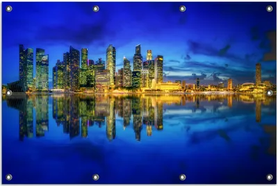 Produktbild von Wallario Outdoor-Poster für Garten oder Balkon, Motiv Skyline von Singapur in der Abenddämmerung, in ca. 80 x 120 cm