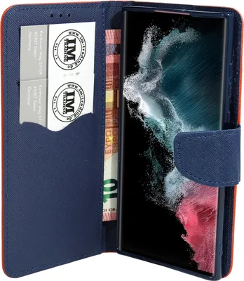 Produktbild von Buch Tasche "Fancy" kompatibel mit SAMSUNG GALAXY S24 ULTRA Etui mit Standfunktion, Kartenfach Rot-Blau