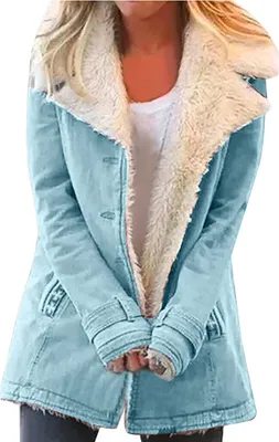 Produktbild von ASKSA Damen Winterjacke Lang Winterparka Winter Warm Fleecejacke, Blau, XL