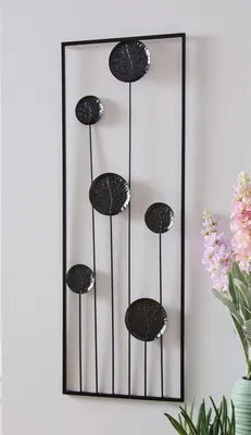 Produktbild von 3D Wandbild "Black Flowers" aus Metall, schwarz, 30x85 cm, Wanddeko, Wandschmuck, Metallbild