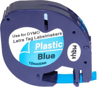 Produktbild von vhbw Schriftband-Kassette kompatibel mit Dymo LetraTag LT-100H, 2000, LT-100T, QX50, Plus LT-100H, 200B Etiketten-Drucker 4m x 12mm Schwarz auf Blau